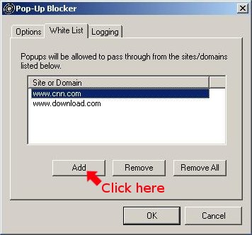 popup blocker whitelist add