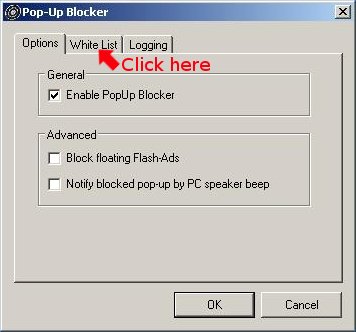 popup blocker whitelist tab